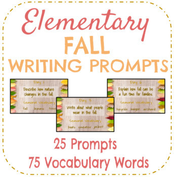 Preview of Fall Writing Prompts with Seasonal Vocabulary (25 Days)