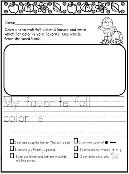 Fall Writing Prompts with Vocabulary Words: Kindergarten | 1st | 2nd Grade
