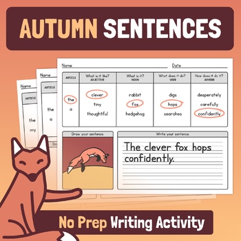 Preview of Fall Writing with Nouns, Verbs, Adjectives, & Adverbs | Writing Autumn Sentences