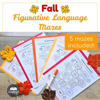 Preview of Fall and Autumn Figurative Language Mazes - Fun Review Activity - Bell Ringers