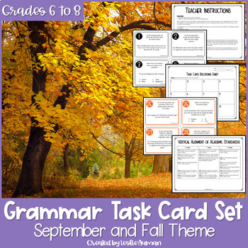 Preview of Back to School Fall and Autumn Grammar Task Cards