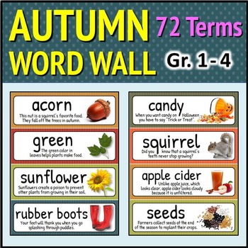 Preview of Fall and Autumn Word Wall - 72 Terms with Meaningful Photos {Editable Template}