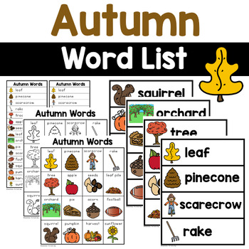 Preview of Fall and Autumn Words - Writing Center Word Lists