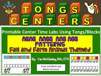 Preview of Fine Motor: Fall and Farm ABAB  AAB ABB AABB Patterned TongsLabs for Centers