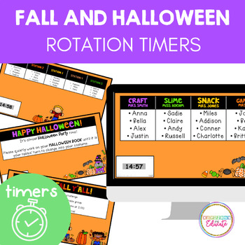 Preview of Fall and Halloween Center Rotation Slides with Timers
