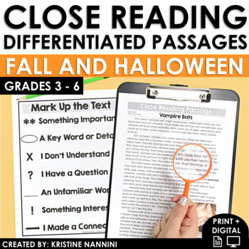 Preview of Fall and Halloween Close Reading | Differentiated Reading Comprehension Passages
