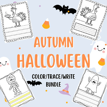 Preview of Fall and Halloween Color, Trace, Write Bundle Occupational Therapy