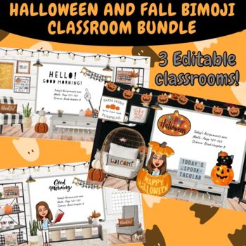 Preview of Fall and Halloween Farmhouse Bitmoji Classroom BUNDLE!