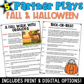 Preview of Fall Halloween Reading Activity: Partner Play Scripts & Comprehension Worksheet
