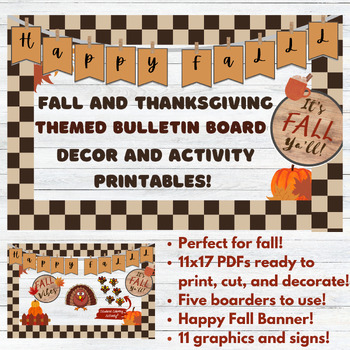 Preview of Fall and Thanksgiving Bulletin Board Decor and Activity Printables!