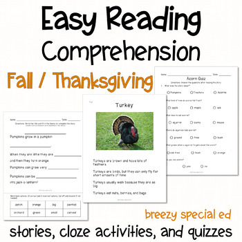 Preview of Fall and Thanksgiving - Easy Reading Comprehension for Special Education