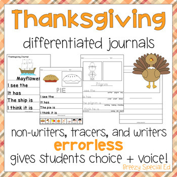 Preview of Fall and Thanksgiving Journals - Differentiated Writing Activity for Special Ed