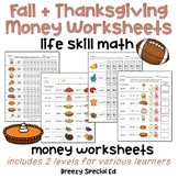 Fall and Thanksgiving Life Skill Money Math + Budget Works