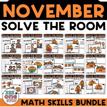 Preview of Fall November Thanksgiving Math Printables Turkey Centers Bundle Write the Room