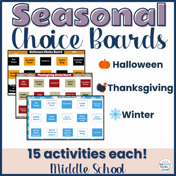 Preview of Fall and Winter Language Arts Activities for Middle School - Choice Boards