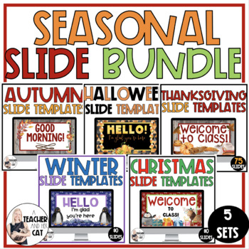 Preview of Fall and Winter Google Slides Morning Message Template Bundle