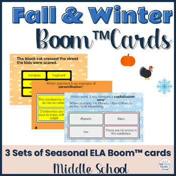 Preview of Fall and Winter Holidays Language Arts Activities - Boom™ Cards Bundle