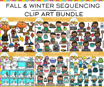 Preview of Seasonal Kids Sequencing Fall and Winter Clip Art Bundle