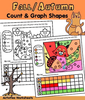 Preview of Fall /autumn Count & Graph Shapes Activity Pages Fall & Halloween worksheets