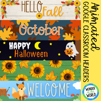 Preview of Fall autumn Google Classroom animated headers banners (includes Halloween)