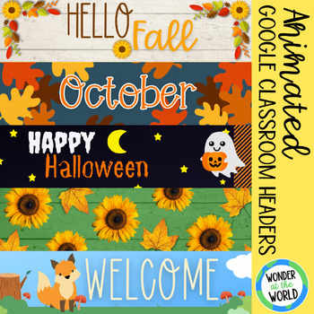 Preview of Fall autumn Halloween animated Google Classroom headers banners