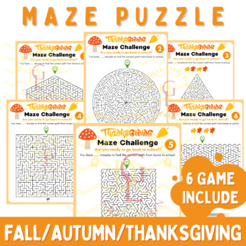 Preview of Fall autumn Thanksgiving Mazes Puzzle logic math game middle primary 6th 5th 4th