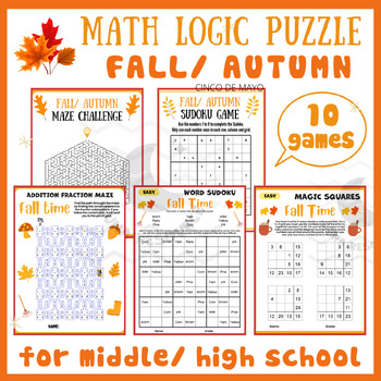 Preview of Fall autumn logic Mental math game centers fractions maze activities middle high