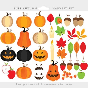 Preview of Fall clipart - harvest clip art, autumn, Thanksgiving, pumpkins, leaves, leaf