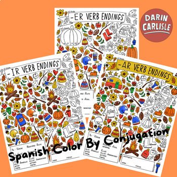 Preview of Fall doodles Spanish AR ER IR verb endings color by conjugation