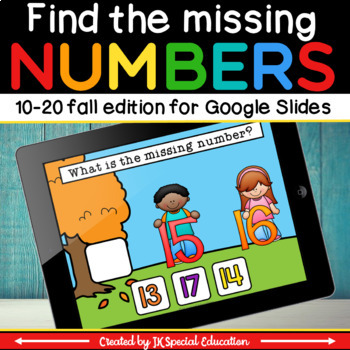 Preview of Fall find the missing number Google Slides activity numbers 10-20