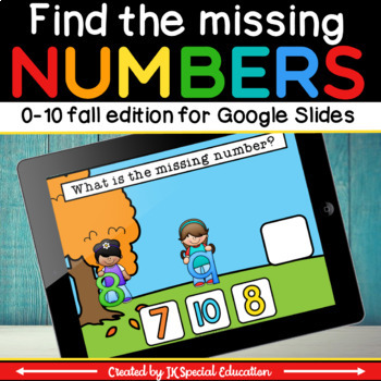 Preview of Fall find the missing numbers Google Slides activity numbers 0-10