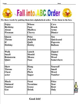 Preview of Fall into ABC Order, Grade Three
