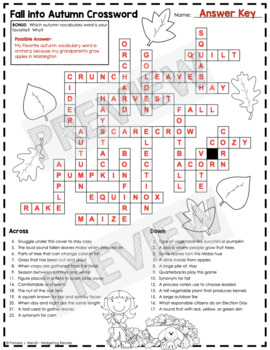 Fall into Autumn Vocabulary Crossword Puzzle by Hedgehog Reader | TpT