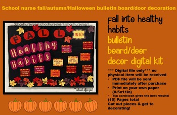 Preview of Fall into healthy habits bulletin board/door decor kit digital download