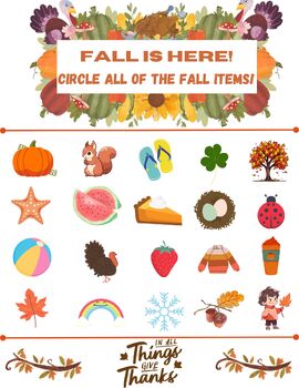 Preview of Fall is here! Circle the Fall items fun activity worksheet!