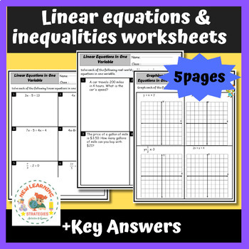 Preview of Fall math activities:Linear equations and inequalities worksheets/word problems