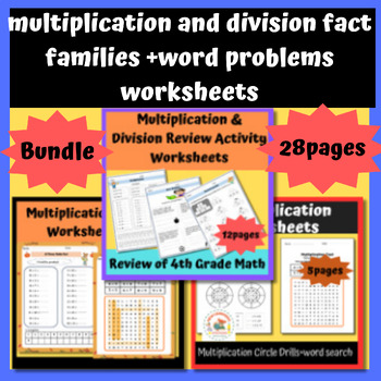 Preview of Fall math worksheets:multiplication and division fact families  & word problems