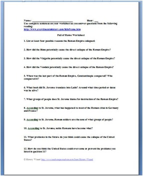 Fall of Rome Primary Source Worksheet by History Wizard | TpT