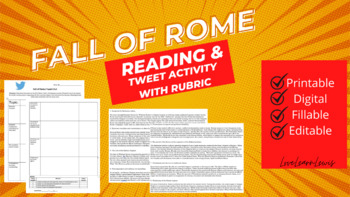 Preview of Fall of Rome Reading and Tweet Out Activity with Rubric