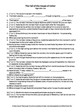 Preview of Fall of the House of Usher Guided Reading Worksheet Crossword & Wordsearch