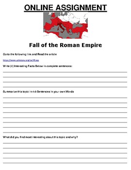 Preview of Fall of the Roman Empire ONLINE ASSIGNMENT (PDF/GOOGLE CLASSROOM)
