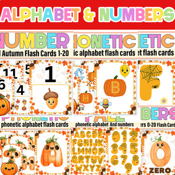 Preview of Fall phonetic alphabet & Numbers 0 to 20 flash cards| Pumpkin alphabet & Numbers