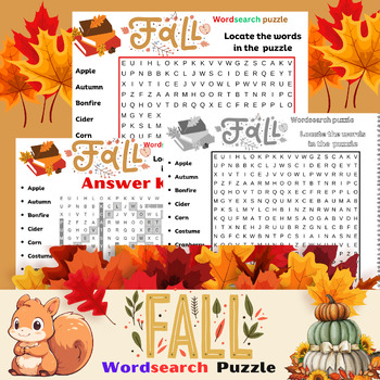 Preview of Fall vocabulary; Fall Wordsearch Puzzle