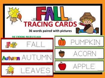 Preview of Fall vocabulary tracing cards for Autism, Special Education, K+, 36 words