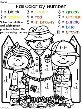 Fall/Autumn Color by Number ~ Addition & Subtraction ...