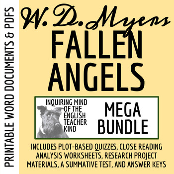 Preview of Fallen Angels Quizzes, Worksheets, Research Project, Test, and Keys (Bundle)