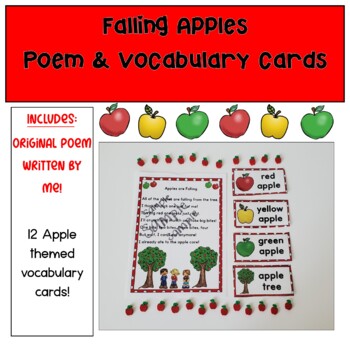 Preview of Falling Apples Poem & Vocabulary cards for PreK & Kindergarten