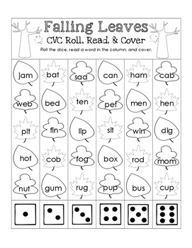 Falling Leaves CVC Roll, Read, and Cover by Little Learning Lane