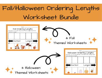 Preview of Fall/Halloween Ordering Lengths Worksheet Bundle