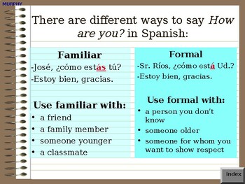 Preview of Familiar and Formal in Spanish PPT(editable resource)